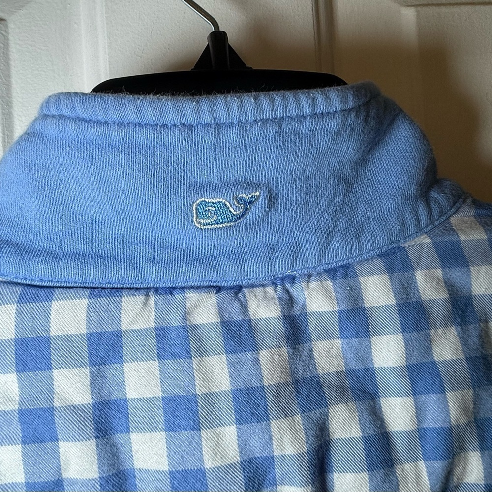 Vineyard Vines Woman’s Light Blue 1/4 Zip Sweatshirt Plaid Accent Medium Cotton - Picture 6 of 10